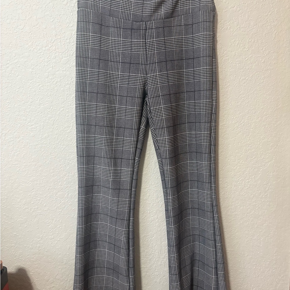 Gray Plaid Flare Pants
